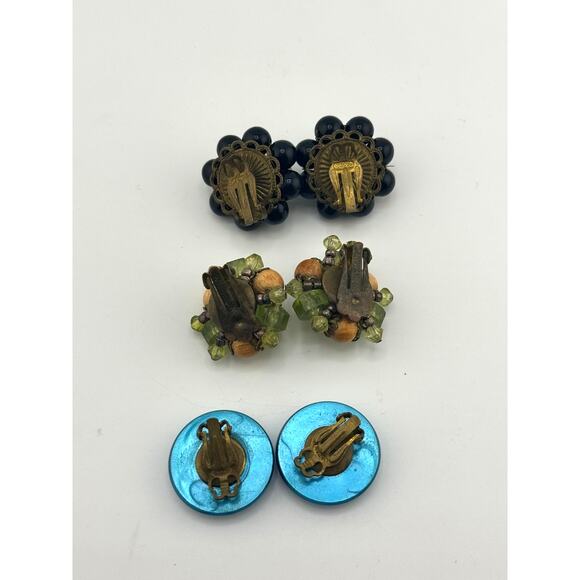 Vintage Lot Of 3 Japan And West Germany Clip On Cluster‎ And Solid Earrings - Picture 6 of 11